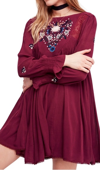 NWT Free People Embroided Minidress in Plum color - Picture 2 of 6